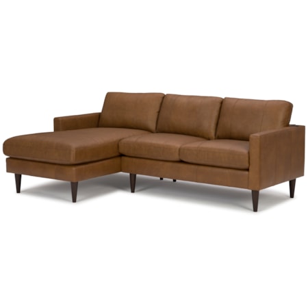 Leather Chaise Sofa w/ USB Port &amp; Wood Feet
