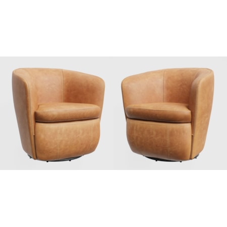 Leather Swivel Barrel Chair (Set of 2)