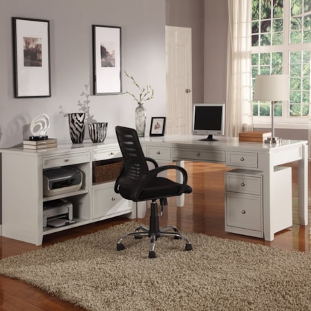 L-Shaped Desk with Credenza and File Cabinet