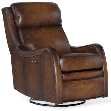 Transitional Leather Power Swivel Glider Recliner