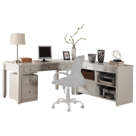 L-Shaped Desk with Credenza and File Cabinet